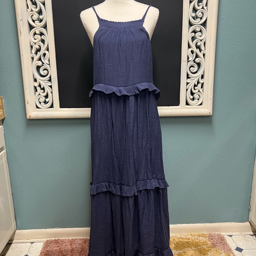 Listicle Boho Navy Ruffle Maxi Dress